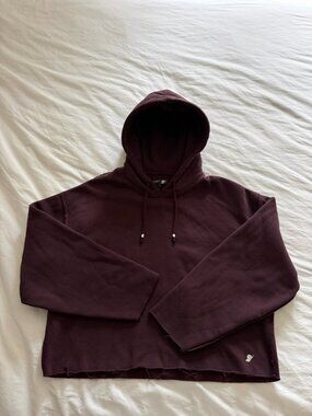 Fundamental Coast Cropped Hoodie Burgundy Raw Hem Cozy Pullover Small